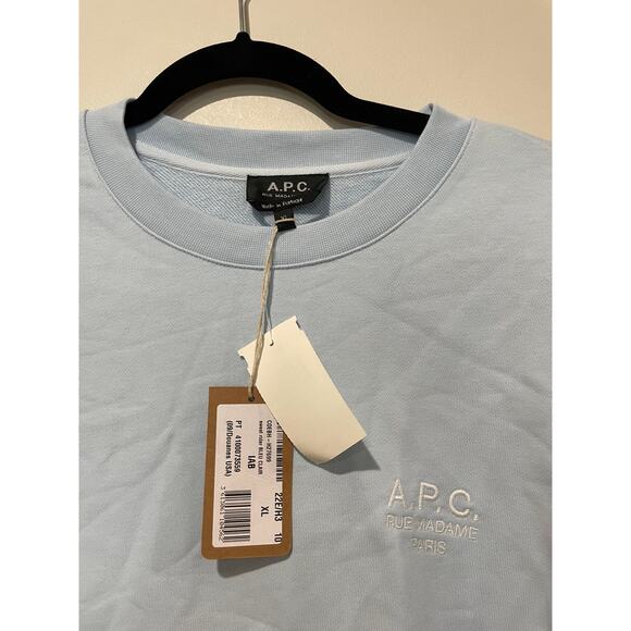 NWT A.P.C Long Sleeve Crew Neck Pullover Rider Sweatshirt Bleu Clair Men Size XL - Picture 2 of 5